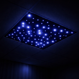 Ceiling light fixture with blue LED lights on a dark background