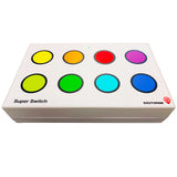 Super Switch 2.0 device with colorful buttons on a white background